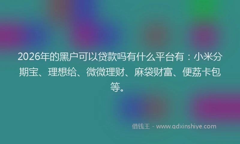 2026年的黑户可以贷款吗有什么平台有：小米分期宝、理想给、微微理财、麻袋财富、便荔卡包等。