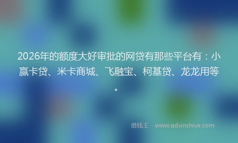 2026年的额度大好审批的网贷有那些平台有：小赢卡贷、米卡商城、飞融宝、柯基贷、龙龙用等。