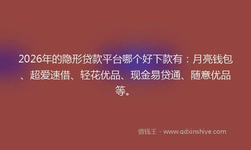 2026年的隐形贷款平台哪个好下款有：月亮钱包、超爱速借、轻花优品、现金易贷通、随意优品等。