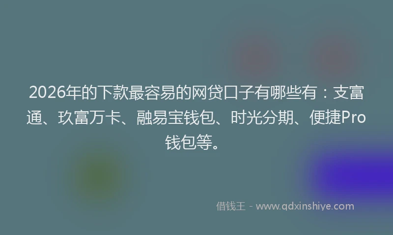 2026年的下款最容易的网贷口子有哪些有：支富通、玖富万卡、融易宝钱包、时光分期、便捷Pro钱包等。