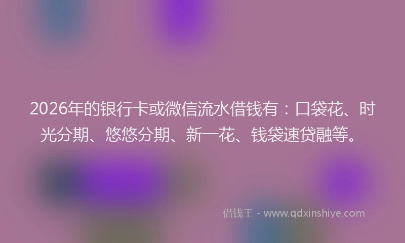 2026年的银行卡或微信流水借钱有：口袋花、时光分期、悠悠分期、新一花、钱袋速贷融等。