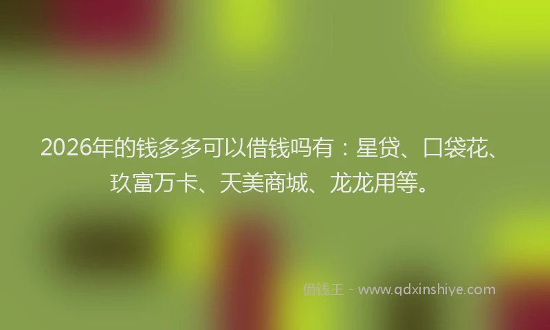2026年的钱多多可以借钱吗有：星贷、口袋花、玖富万卡、天美商城、龙龙用等。