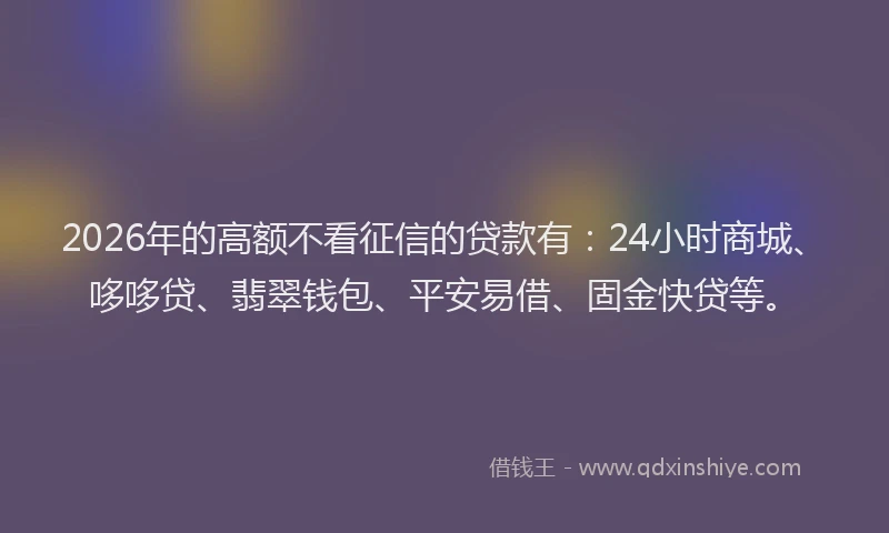 2026年的高额不看征信的贷款有：24小时商城、哆哆贷、翡翠钱包、平安易借、固金快贷等。