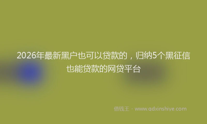 2026年最新黑户也可以贷款的，归纳5个黑征信也能贷款的网贷平台