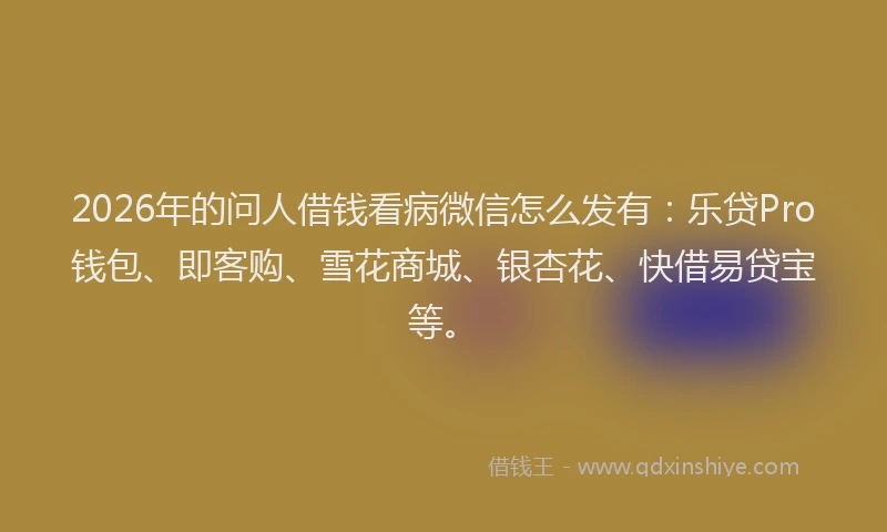 2026年的问人借钱看病微信怎么发有：乐贷Pro钱包、即客购、雪花商城、银杏花、快借易贷宝等。
