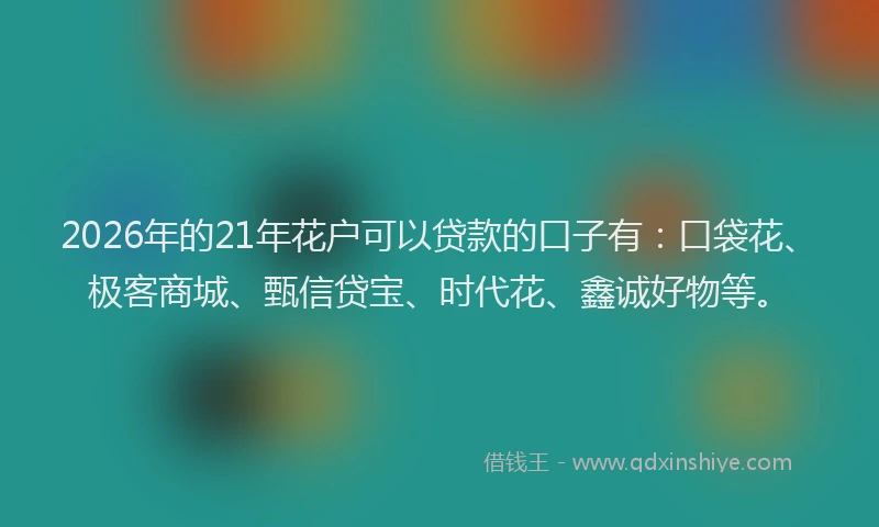 2026年的21年花户可以贷款的口子有：口袋花、极客商城、甄信贷宝、时代花、鑫诚好物等。