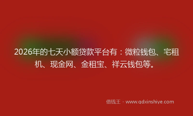 2026年的七天小额贷款平台有：微粒钱包、宅租机、现金网、金租宝、祥云钱包等。