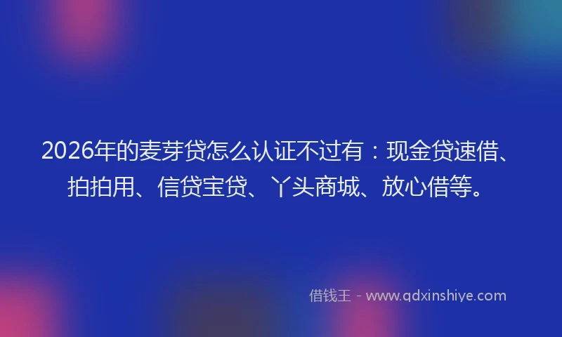 2026年的麦芽贷怎么认证不过有：现金贷速借、拍拍用、信贷宝贷、丫头商城、放心借等。