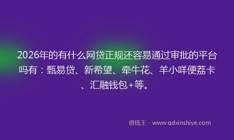 2026年的有什么网贷正规还容易通过审批的平台吗有：甄易贷、新希望、牵牛花、羊小咩便荔卡、汇融钱包+等。