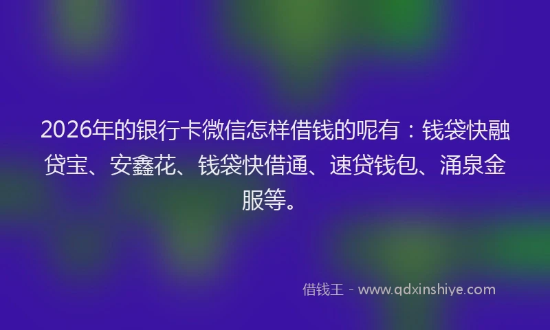 2026年的银行卡微信怎样借钱的呢有：钱袋快融贷宝、安鑫花、钱袋快借通、速贷钱包、涌泉金服等。