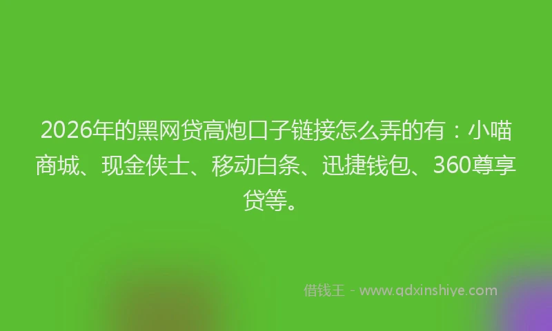 2026年的黑网贷高炮口子链接怎么弄的有：小喵商城、现金侠士、移动白条、迅捷钱包、360尊享贷等。