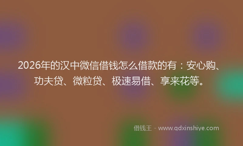 2026年的汉中微信借钱怎么借款的有：安心购、功夫贷、微粒贷、极速易借、享来花等。