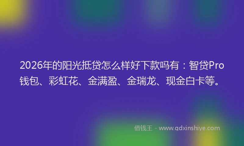 2026年的阳光抵贷怎么样好下款吗有：智贷Pro钱包、彩虹花、金满盈、金瑞龙、现金白卡等。