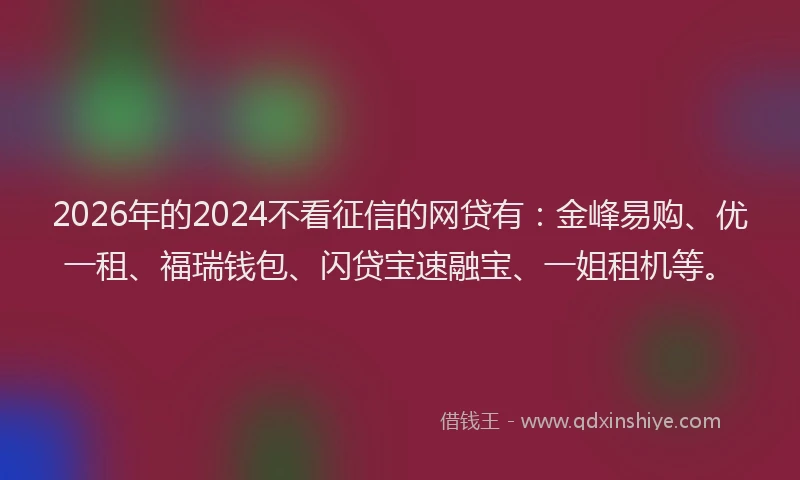 2026年的2024不看征信的网贷有：金峰易购、优一租、福瑞钱包、闪贷宝速融宝、一姐租机等。