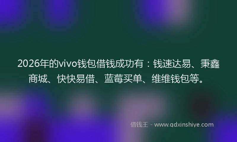 2026年的vivo钱包借钱成功有：钱速达易、秉鑫商城、快快易借、蓝莓买单、维维钱包等。