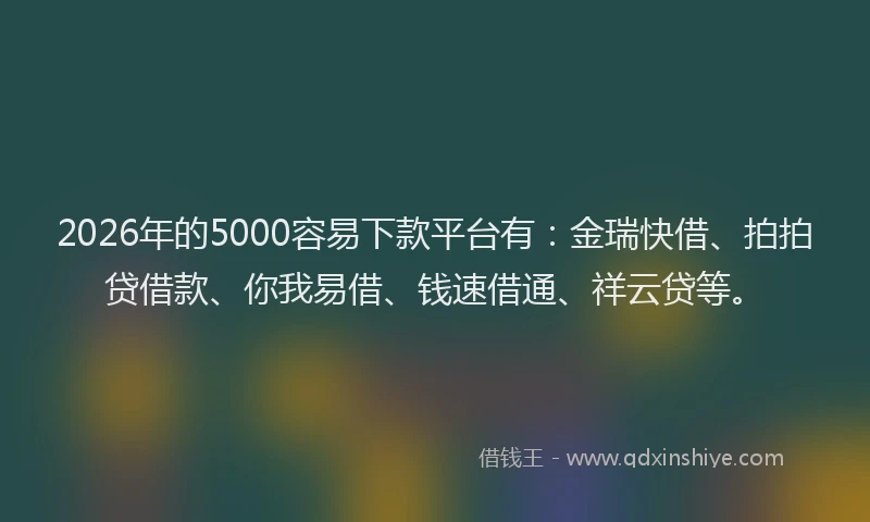 2026年的5000容易下款平台有：金瑞快借、拍拍贷借款、你我易借、钱速借通、祥云贷等。