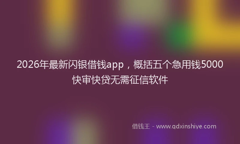 2026年最新闪银借钱app，概括五个急用钱5000快审快贷无需征信软件