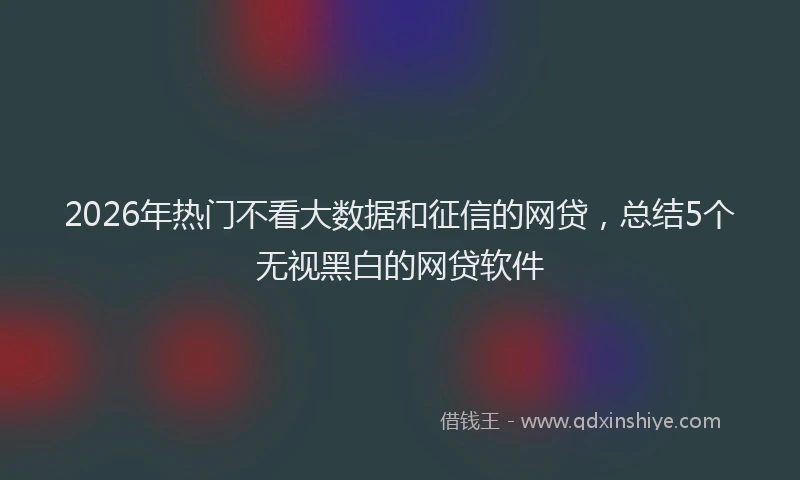 2026年热门不看大数据和征信的网贷，总结5个无视黑白的网贷软件