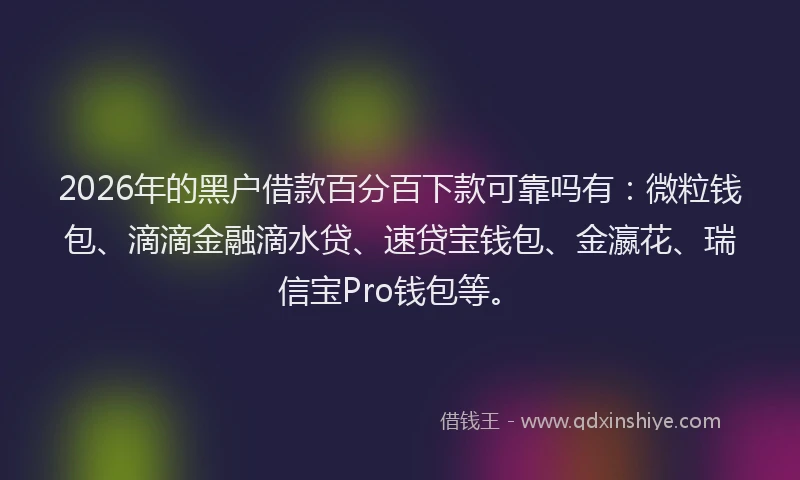 2026年的黑户借款百分百下款可靠吗有：微粒钱包、滴滴金融滴水贷、速贷宝钱包、金瀛花、瑞信宝Pro钱包等。