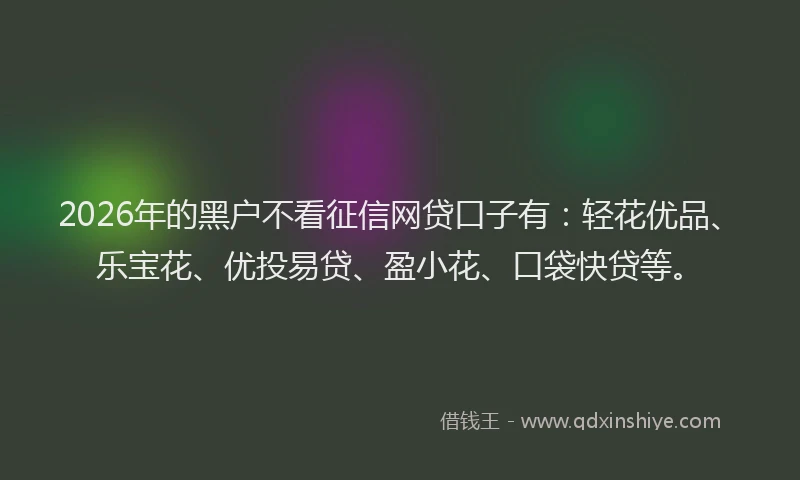 2026年的黑户不看征信网贷口子有：轻花优品、乐宝花、优投易贷、盈小花、口袋快贷等。