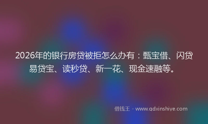 2026年的银行房贷被拒怎么办有：甄宝借、闪贷易贷宝、读秒贷、新一花、现金速融等。