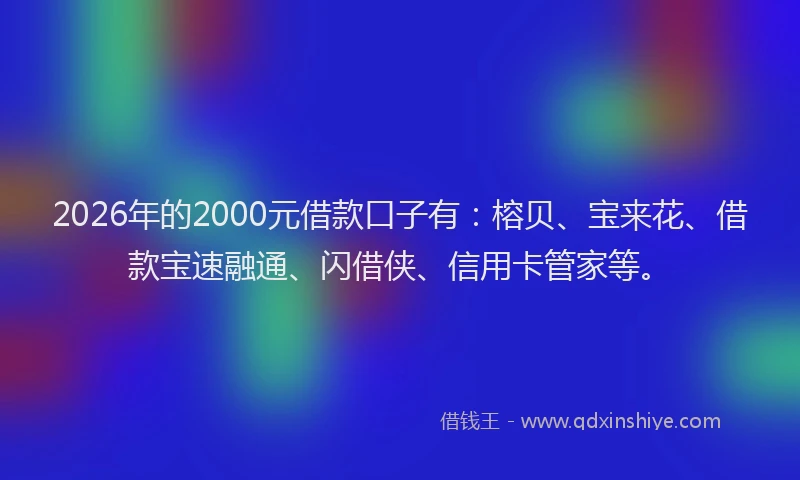2026年的2000元借款口子有：榕贝、宝来花、借款宝速融通、闪借侠、信用卡管家等。