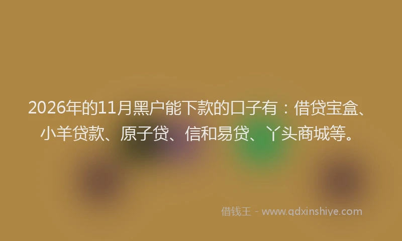 2026年的11月黑户能下款的口子有：借贷宝盒、小羊贷款、原子贷、信和易贷、丫头商城等。