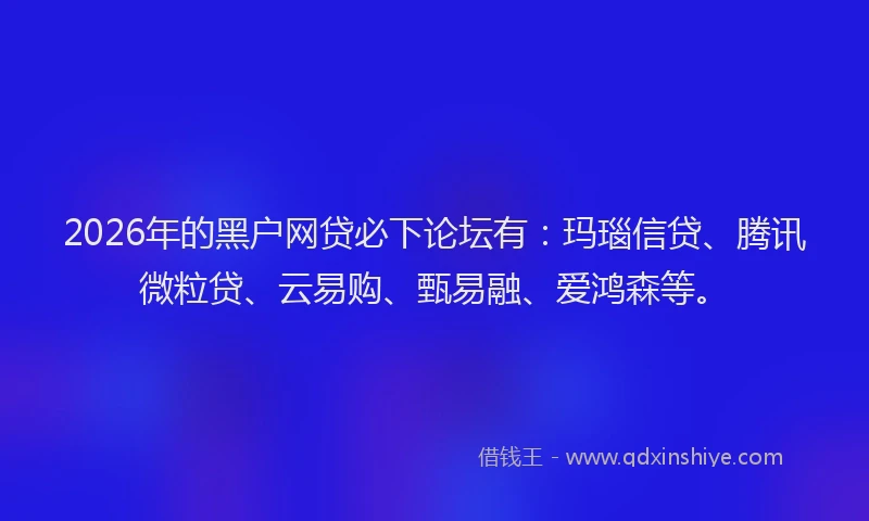 2026年的黑户网贷必下论坛有：玛瑙信贷、腾讯微粒贷、云易购、甄易融、爱鸿森等。