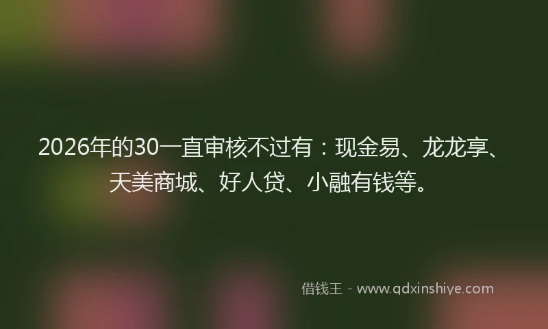2026年的30一直审核不过有：现金易、龙龙享、天美商城、好人贷、小融有钱等。