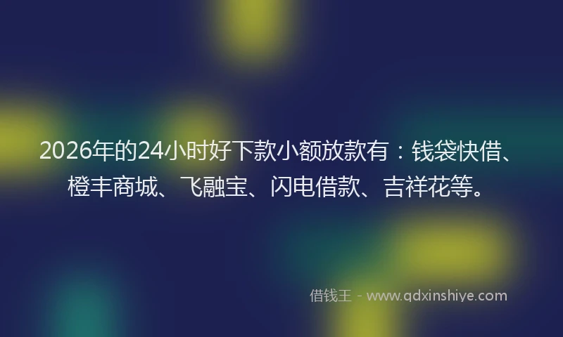 2026年的24小时好下款小额放款有：钱袋快借、橙丰商城、飞融宝、闪电借款、吉祥花等。