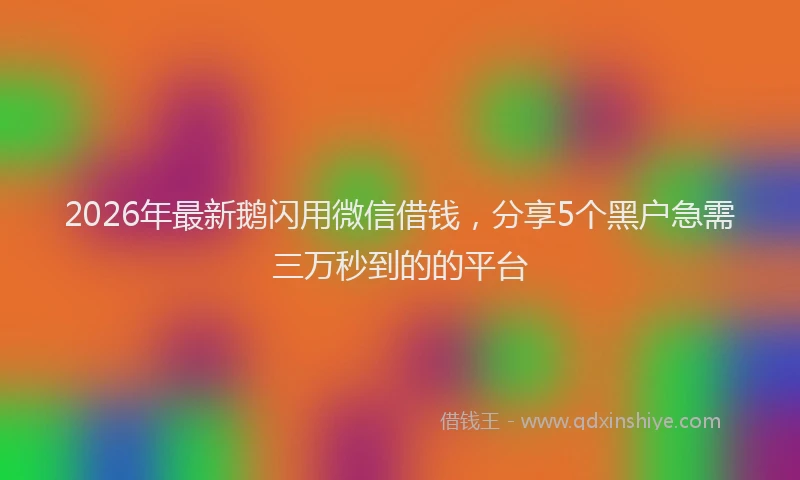 2026年最新鹅闪用微信借钱，分享5个黑户急需三万秒到的的平台