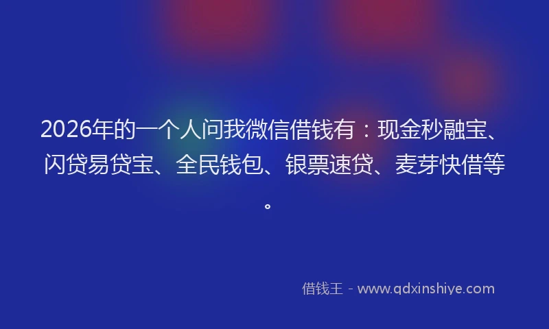 2026年的一个人问我微信借钱有：现金秒融宝、闪贷易贷宝、全民钱包、银票速贷、麦芽快借等。