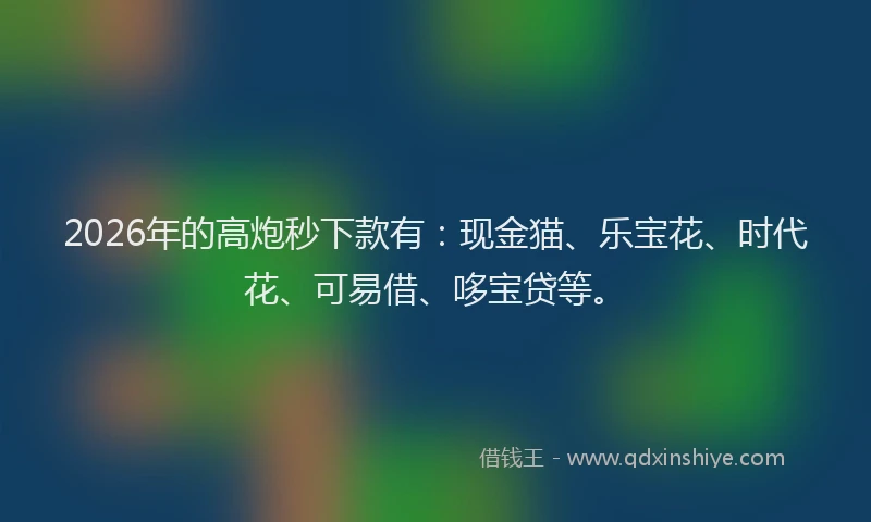 2026年的高炮秒下款有：现金猫、乐宝花、时代花、可易借、哆宝贷等。