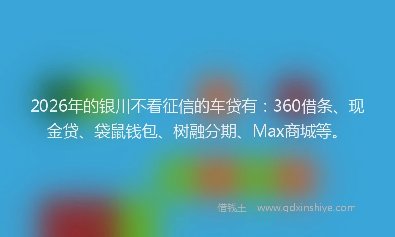 2026年的银川不看征信的车贷有：360借条、现金贷、袋鼠钱包、树融分期、Max商城等。