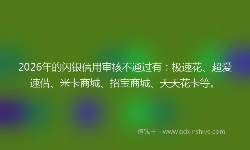 2026年的闪银信用审核不通过有：极速花、超爱速借、米卡商城、招宝商城、天天花卡等。