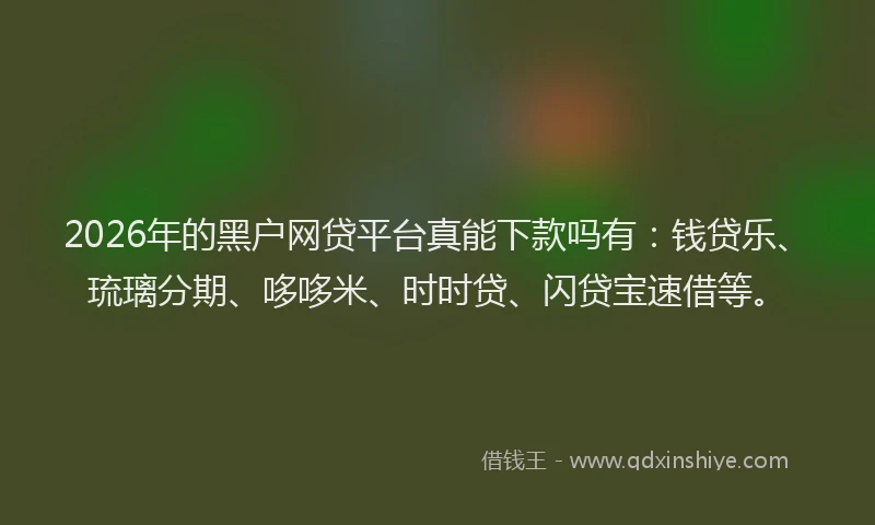 2026年的黑户网贷平台真能下款吗有：钱贷乐、琉璃分期、哆哆米、时时贷、闪贷宝速借等。