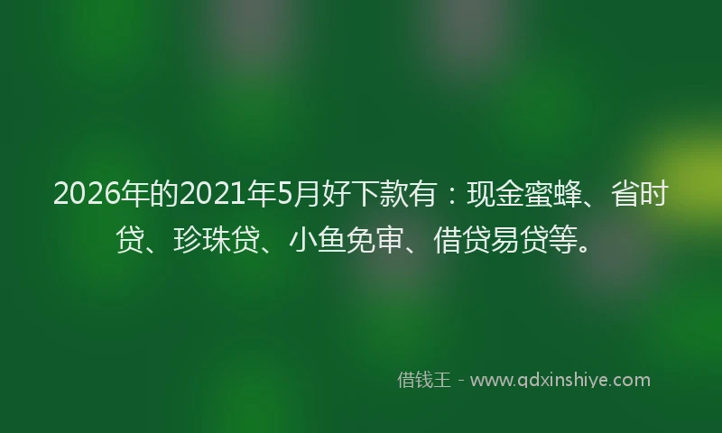 2026年的2021年5月好下款有：现金蜜蜂、省时贷、珍珠贷、小鱼免审、借贷易贷等。
