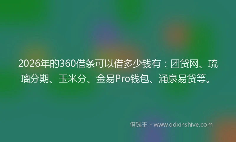 2026年的360借条可以借多少钱有：团贷网、琉璃分期、玉米分、金易Pro钱包、涌泉易贷等。