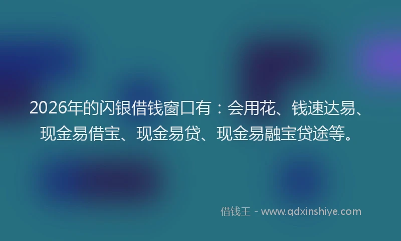 2026年的闪银借钱窗口有：会用花、钱速达易、现金易借宝、现金易贷、现金易融宝贷途等。
