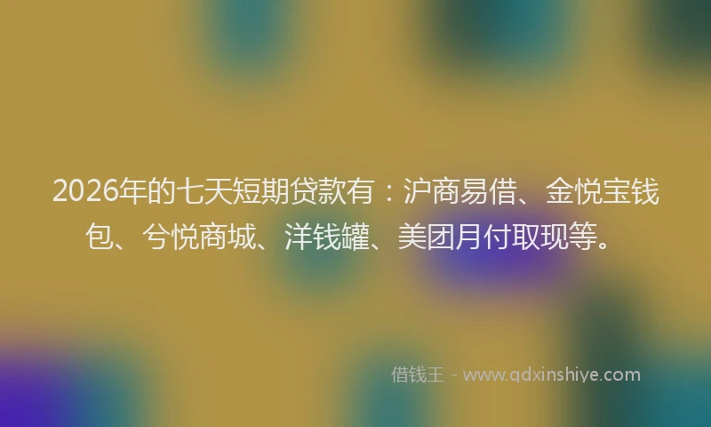 2026年的七天短期贷款有：沪商易借、金悦宝钱包、兮悦商城、洋钱罐、美团月付取现等。