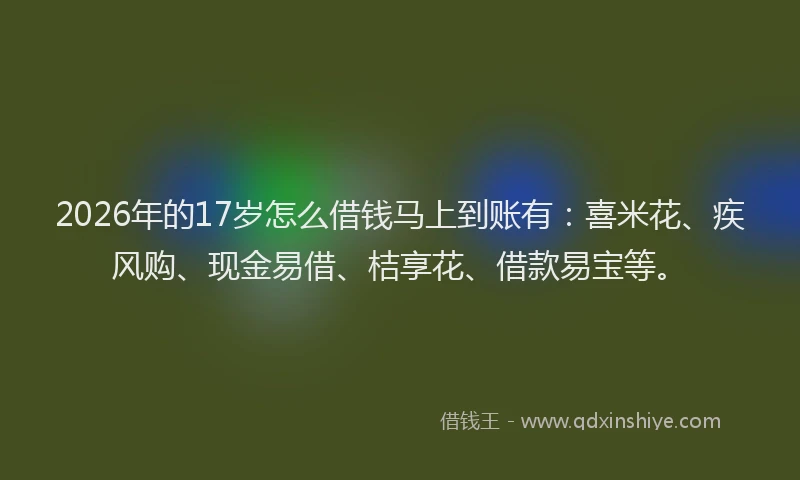 2026年的17岁怎么借钱马上到账有：喜米花、疾风购、现金易借、桔享花、借款易宝等。