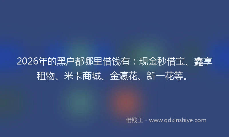 2026年的黑户都哪里借钱有：现金秒借宝、鑫享租物、米卡商城、金瀛花、新一花等。