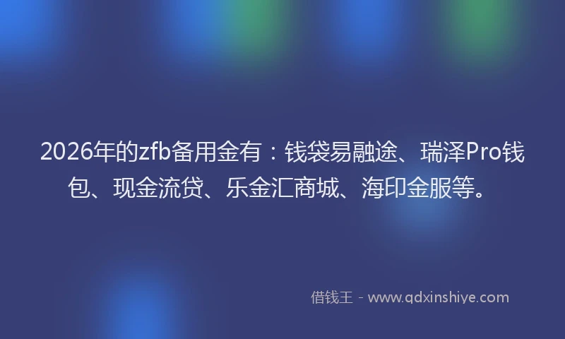 2026年的zfb备用金有：钱袋易融途、瑞泽Pro钱包、现金流贷、乐金汇商城、海印金服等。