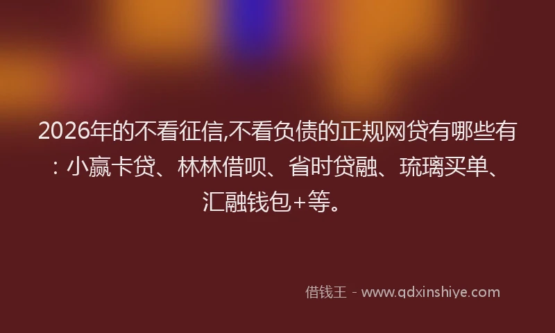 2026年的不看征信,不看负债的正规网贷有哪些有：小赢卡贷、林林借呗、省时贷融、琉璃买单、汇融钱包+等。