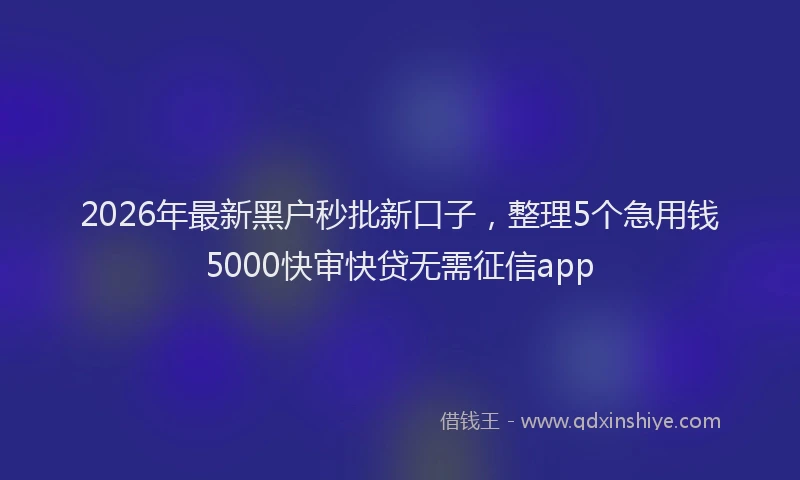 2026年最新黑户秒批新口子，整理5个急用钱5000快审快贷无需征信app