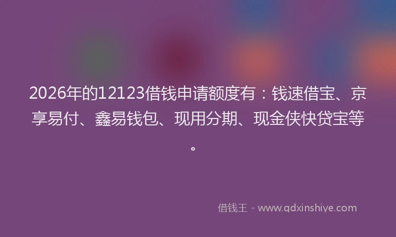 2026年的12123借钱申请额度有：钱速借宝、京享易付、鑫易钱包、现用分期、现金侠快贷宝等。