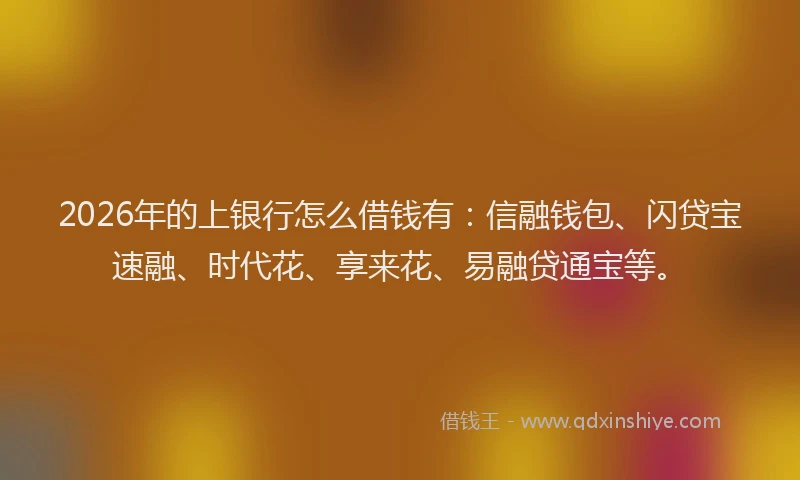 2026年的上银行怎么借钱有：信融钱包、闪贷宝速融、时代花、享来花、易融贷通宝等。