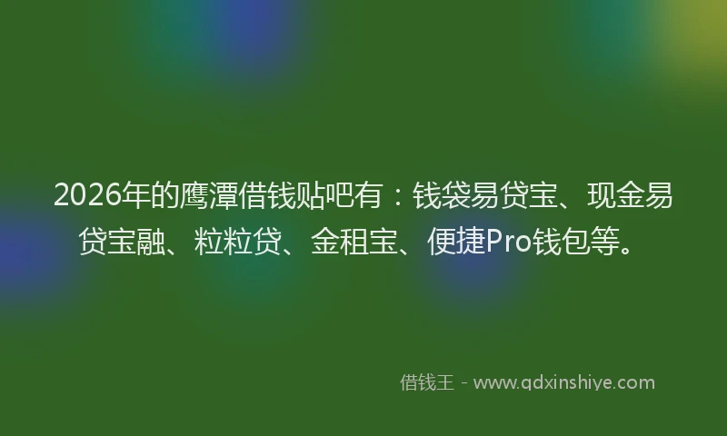 2026年的鹰潭借钱贴吧有：钱袋易贷宝、现金易贷宝融、粒粒贷、金租宝、便捷Pro钱包等。