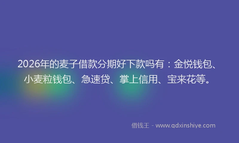 2026年的麦子借款分期好下款吗有：金悦钱包、小麦粒钱包、急速贷、掌上信用、宝来花等。