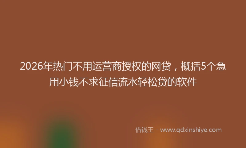 2026年热门不用运营商授权的网贷，概括5个急用小钱不求征信流水轻松贷的软件